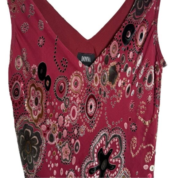 Vintage Y2K Velvet Burnout Floral Dress Sz Sm Red Burgundy Boho Drop Waist Silk - Picture 2 of 9